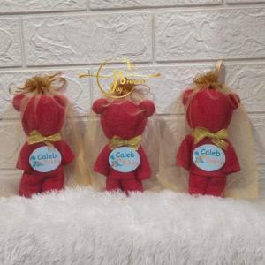 Pembuatan souvenir handuk boneka / gift ulang tahun / 30x30 / custom label