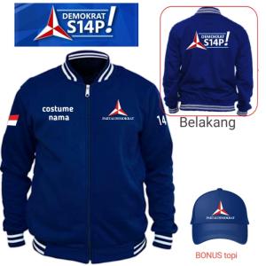 Konveksi jaket varsity partai demokrat sablon dobel + free topi - M